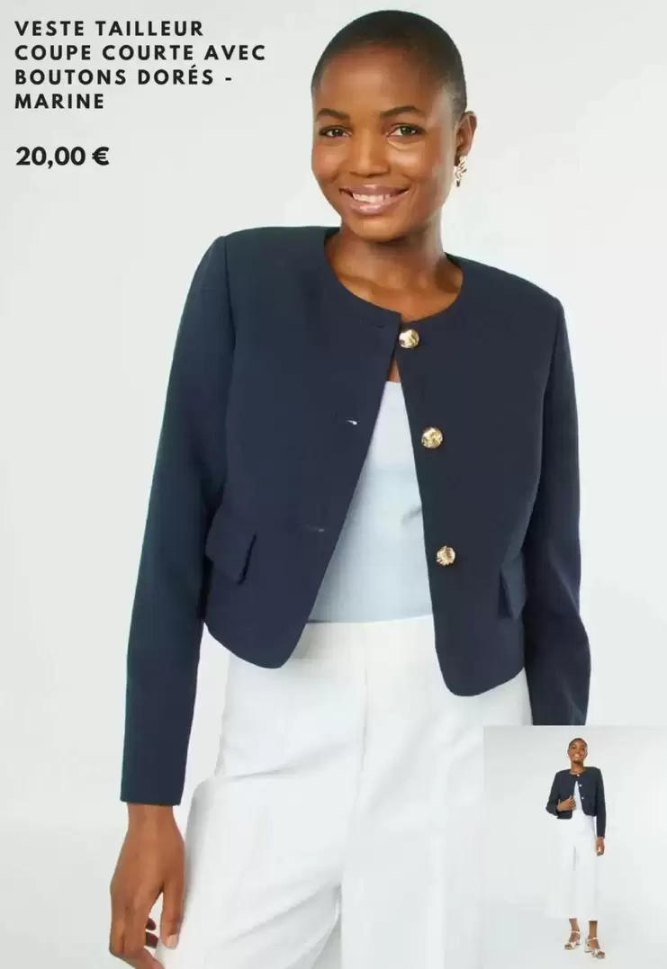 Veste Talleur Coupe Courte Avec Boutons Dorés Marine offre à 20€ sur Kiabi