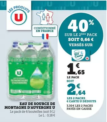 U - Eau De Source De Montagne D'Auvergne offre à 1,65€ sur Hyper U