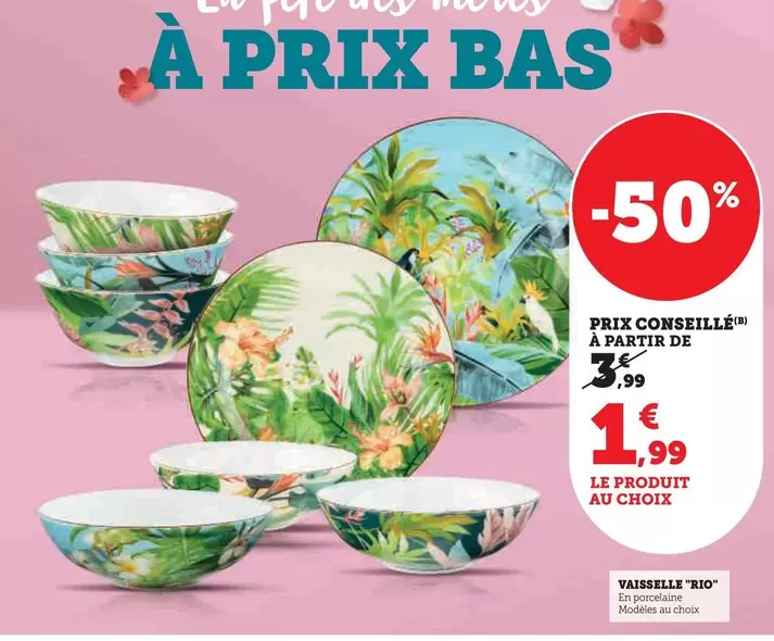 Vaisselle Rio offre à 1,99€ sur Super U