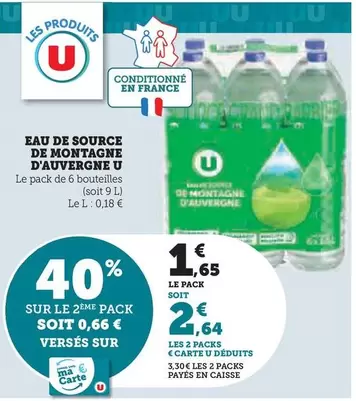 U - Eau De Source De Montagne D'Auvergne offre à 1,65€ sur Super U