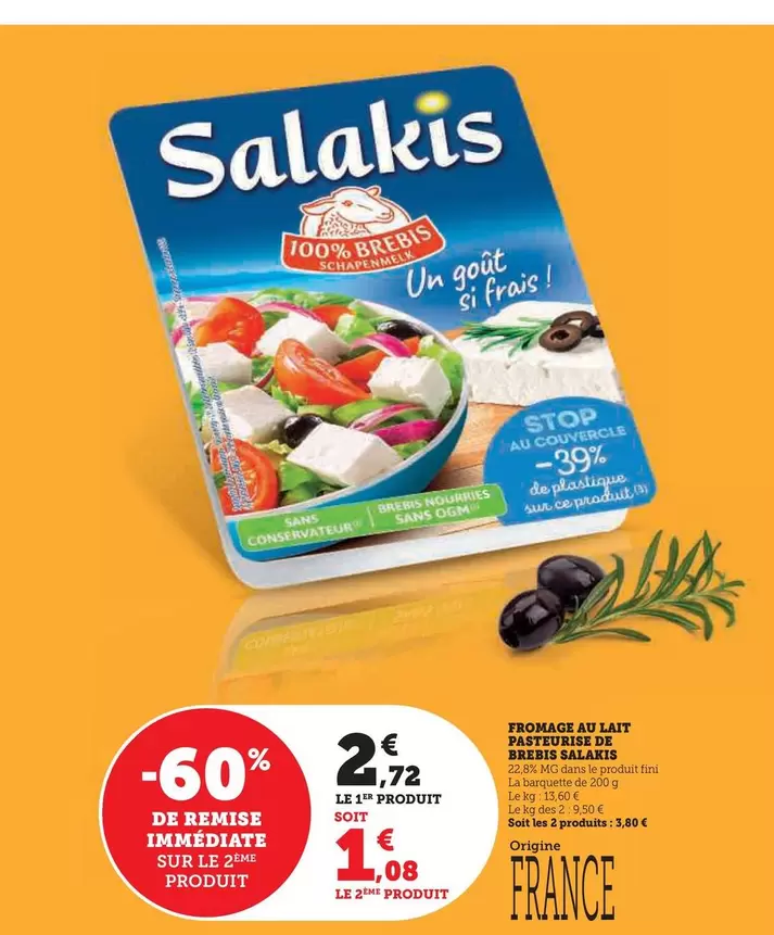 Salakis - Fromage Au Lait Pasteurise De Brebis offre à 2,72€ sur U Express