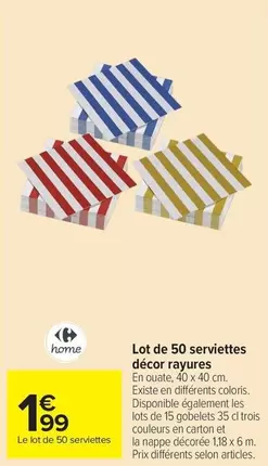 Lot De 50 Serviettes Décor Rayures offre à 1,99€ sur Carrefour Market