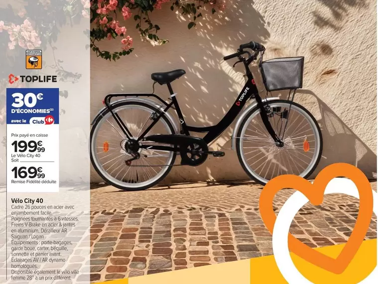 Toplife - Vélo City 40 offre à 169,99€ sur Carrefour Market
