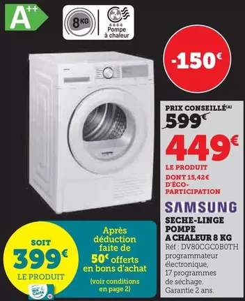 Samsung - Sèche-linge Pompe A Chaleur offre à 449€ sur Hyper U