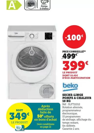 Beko - Sèche-linge Pompe A Chaleur 10 Kg offre à 399€ sur Hyper U
