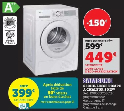 Samsung - Sèche-linge Pompe A Chaleur 8 Kg offre à 449€ sur Super U