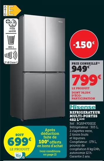 Hisense - Refrigerateur Multi-portes 482L offre à 799€ sur Super U