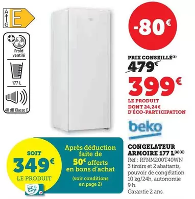 Beko - Congelateur Armoire 177 L offre à 399€ sur Super U