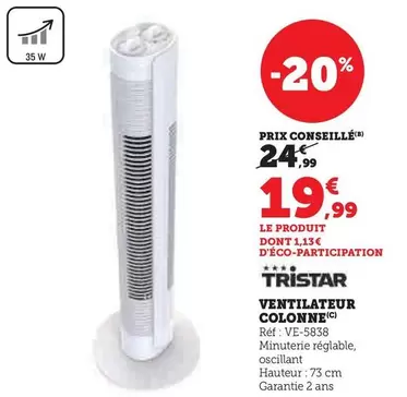 Tristar - Ventilateur Colonne offre à 19,99€ sur Super U