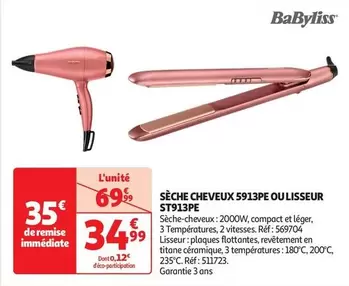 Babyliss - Sèche Cheveux 5913PE Ou Lisseur ST913PE offre à 34,99€ sur Auchan Hypermarché