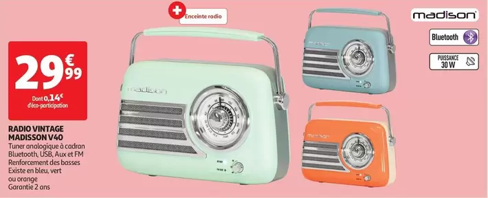 Madison - Radio Vintage V40 offre à 29,99€ sur Auchan Hypermarché