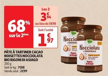 Rigoni Di Asiago - Pâte À Tartiner Cacao Noisettes Nocciolata Bio offre à 2,99€ sur Auchan Hypermarché