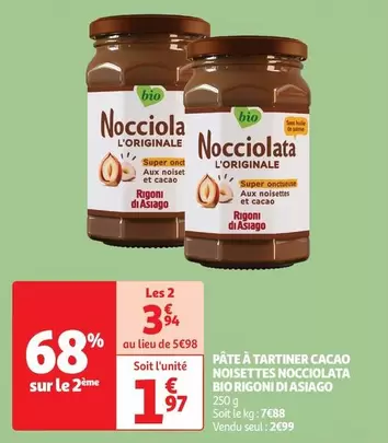 Rigoni Di Asiago - Pâte À Tartiner Cacao Noisettes Nocciolata Bio offre à 1,97€ sur Auchan Hypermarché