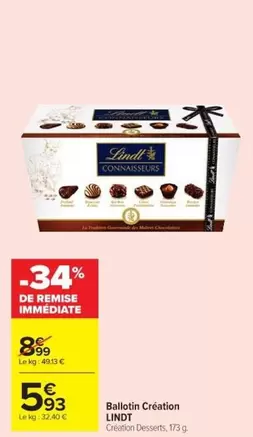 Lindt - Ballotin Création offre à 5,93€ sur Cora