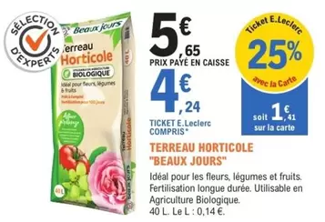 Beaux Jours - Terreau Horticole  offre à 5,65€ sur E.Leclerc Jardi