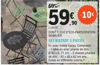 Set Bistrot  offre à 59,9€ sur E.Leclerc Jardi