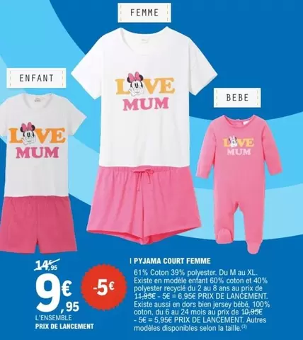 Bien - Pyjama Court Femme offre à 9,95€ sur E.Leclerc