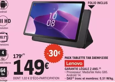 Lenovo - Tablette Tab ZAEHO123SE offre à 149€ sur E.Leclerc