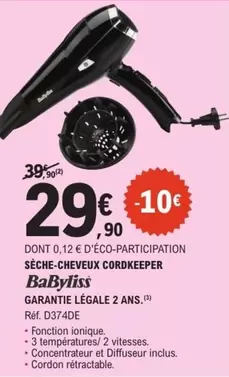 Babyliss - Seche-Cheveux Cordkeeper offre à 29,9€ sur E.Leclerc