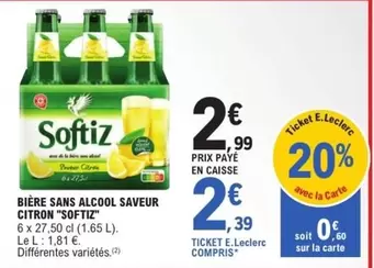 Softiz - Bière Sans Alcool Saveur Citron offre à 2,99€ sur E.Leclerc