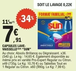 Sun - Capsules Lave- Vaisselle offre à 7,91€ sur E.Leclerc