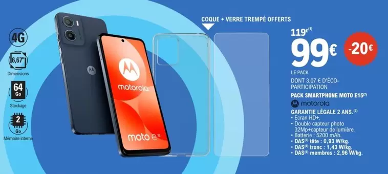Motorola - Pack Smartphone Moto E15 offre à 99€ sur E.Leclerc