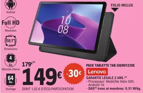 Lenovo - Tablette Tab ZAAEHO1235E offre à 149€ sur E.Leclerc