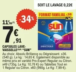 Sun - Capsules Lave- Vaisselle offre à 7,91€ sur E.Leclerc