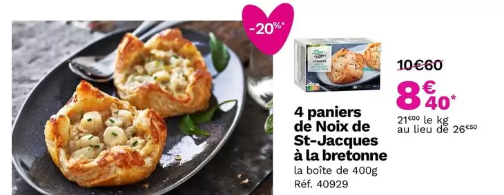 4 paniers de noix de St-jacques à la bretonne offre à 8,4€ sur Picard