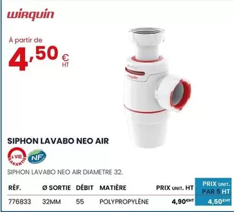 Wirquin - Siphon Lavabo Neo Air offre à 4,5€ sur Au Forum du Bâtiment
