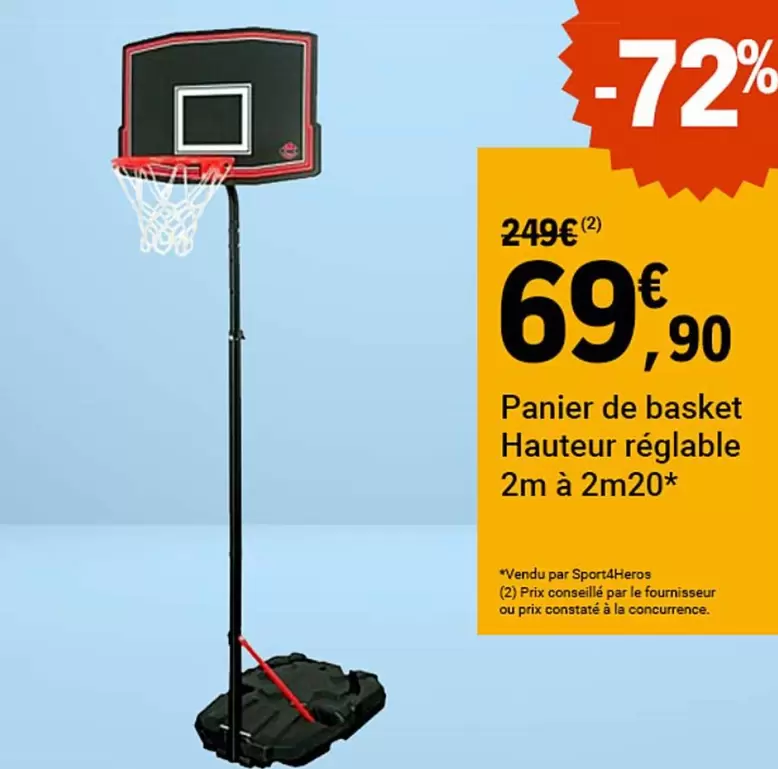 Panier De Basket Hauteur Réglable 2m À 2m20 offre à 69,9€ sur E.Leclerc Sports