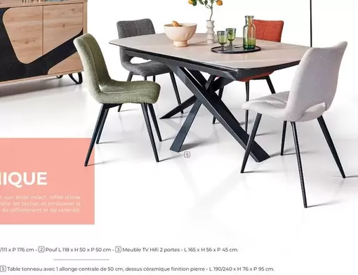 Table Tonneau Avec L Allonge Centrale De 50 Cm, Dessus Ceramique Tinition Pierre offre sur L'Ameublier