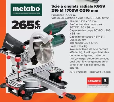 Metabo - Scie À Onglets Radiale Kgsv 216 M 1700w 0216 Mm offre à 265€ sur Champion Direct