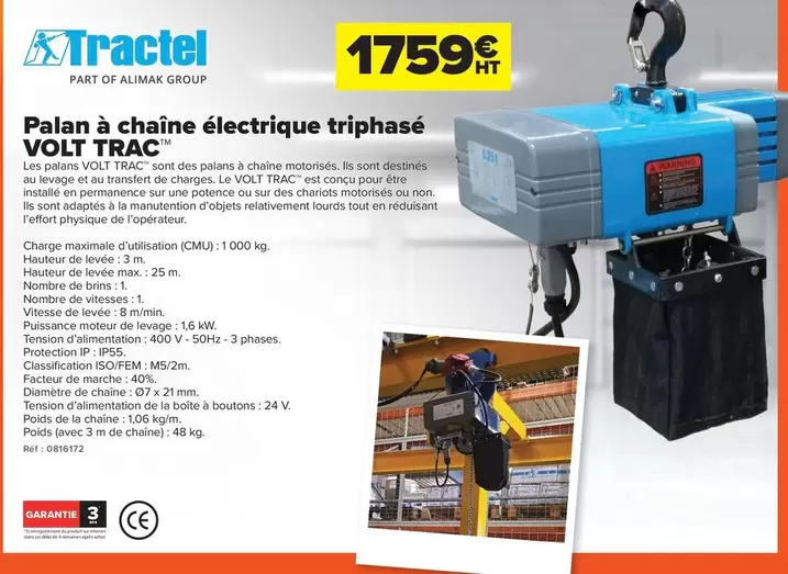 Tractel - Palan À Chaîne Électrique Triphasé Volt offre à 1759€ sur Champion Direct
