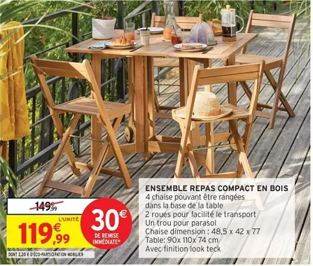 Look - Ensemble Repas Compact En Bois offre à 119,99€ sur Intermarché Hyper