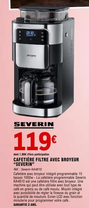 Severin - Cafetière Filtre Avec Broyeur offre à 119€ sur E.Leclerc