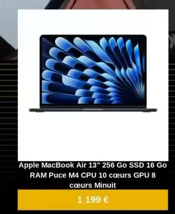 Macbook Air 13" 256 Go Ssd 16 Go offre à 1199€ sur Fnac
