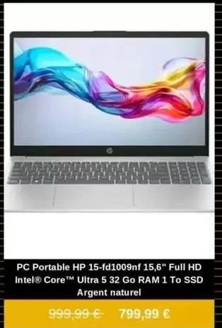 HP - Pc Portable HP 15-FD1009NF 15,6" Full HD offre à 799,99€ sur Fnac