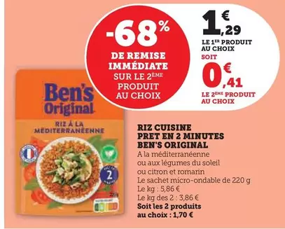 Ben'S Original - Riz Cuisiné Pret En 2 Minutes offre à 1,29€ sur Super U