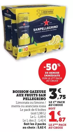 San Pellegrino - Boisson Gazeuse Aux Fruits offre à 3,75€ sur U Express