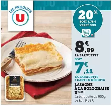 U - Lasagne À La Bolognaise offre à 8,89€ sur U Express