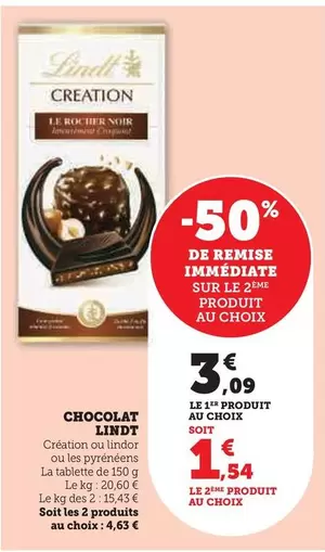 Lindt - Chocolat offre à 3,09€ sur Super U