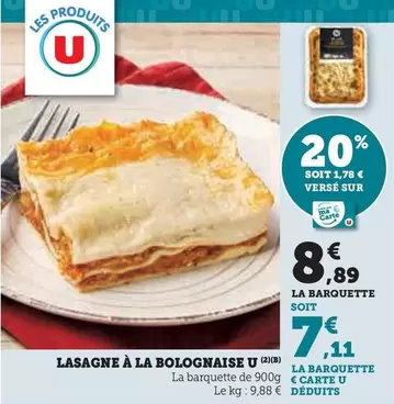 U - Lasagne À La Bolognaise offre à 8,89€ sur U Express