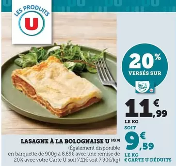 U - Lasagne À La Bolognaise offre à 11,99€ sur Super U
