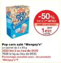 Menguy's - Pop Corn Salé offre à 1,91€ sur Monoprix