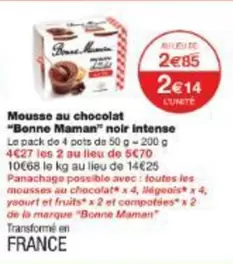 Bonne maman - Mousse Au Chocolat offre à 2,14€ sur Monoprix