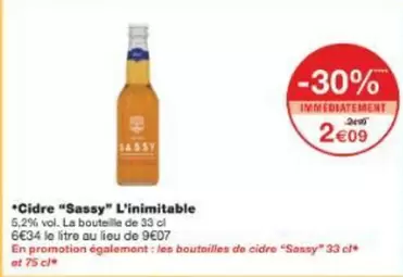 Sassy - Cidre "sassy" L'inimitable offre à 2,09€ sur Monoprix