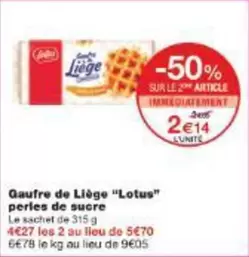 Lotus - Gaufre De Liège "" Perles De Sucre offre à 2,14€ sur Monoprix
