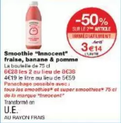Innocent - Smoothie "innocent" Fraise, Banane & Pomme offre à 3,14€ sur Monoprix