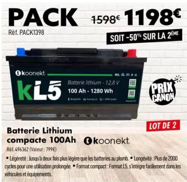 Batterie Lithium Compacte 100ah offre à 1198€ sur Narbonne accessoires